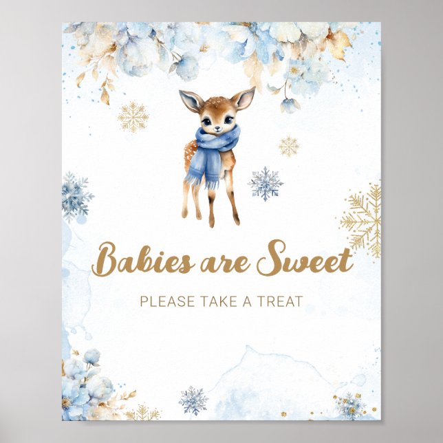 Oh Deer Winter Baby Boy Shower Sweet Treat Poster (Front)