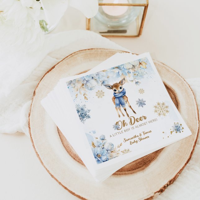 Oh Deer Winter Baby Boy Shower Welcome Napkin (Creator Uploaded)