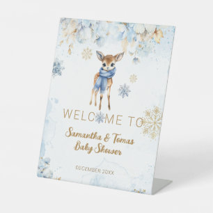 Oh Deer Winter Baby Boy Shower Welcome Pedestal Sign