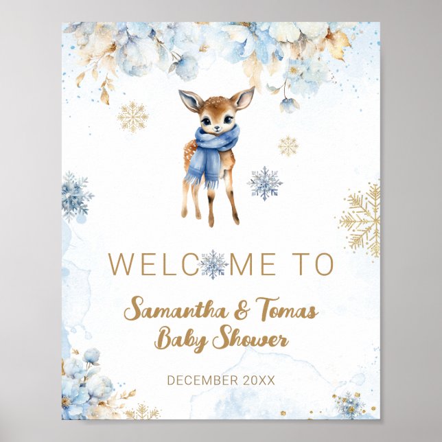 Oh Deer Winter Baby Boy Shower Welcome  Poster (Front)