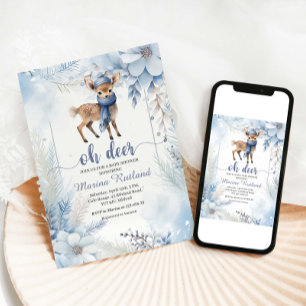 Oh Deer Winter Baby Shower Elegant  Invitation