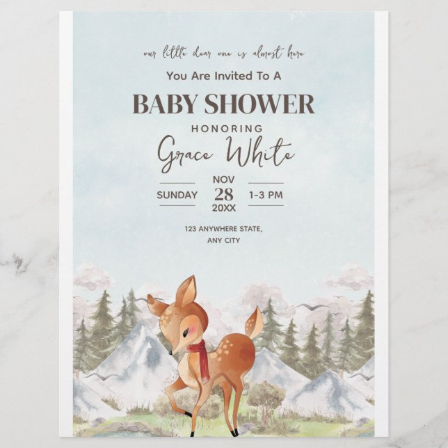  Oh Deer winter Baby Shower Woodland Baby Shower  Flyer (Front)