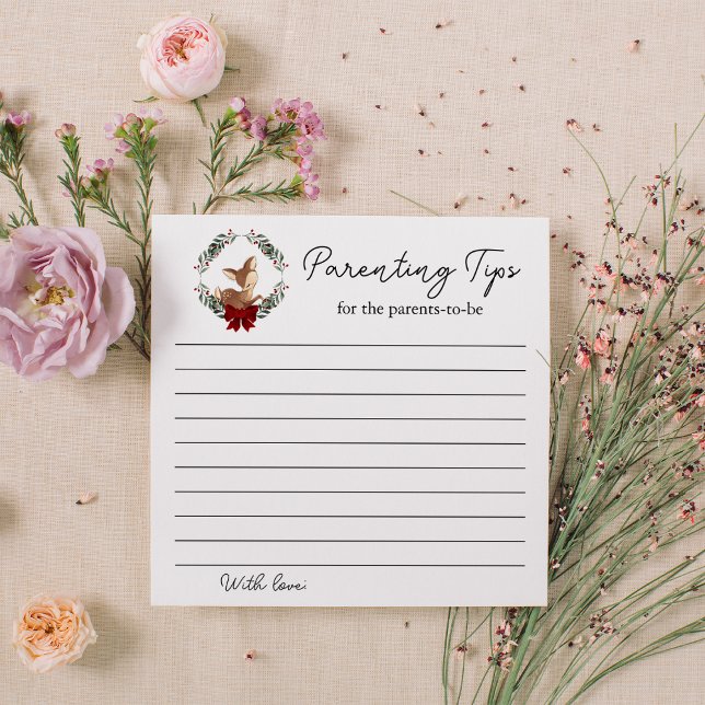 Oh Deer Winter Greenery Baby Shower Parents Tips Card (Creator Uploaded)