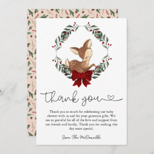 Oh Deer Winter Greenery Baby Shower Thank You Card