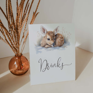 Oh Deer Winter Woodland Baby Shower Drinks Pedestal Sign