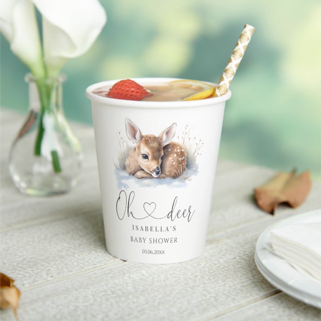 Oh Deer Winter Woodland Baby Shower Paper Cups (Insitu)