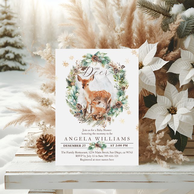 Oh Deer Winter Woodland Snow Baby Shower Invitation (Creator Uploaded)