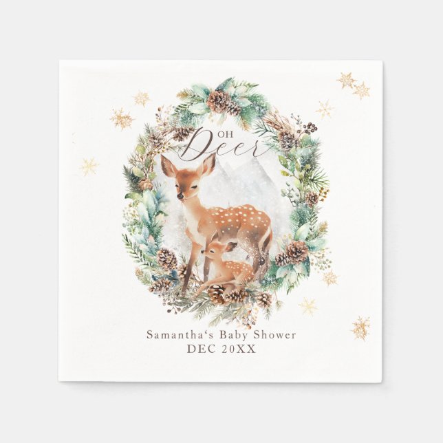 Oh Deer Winter Woodland Snow Baby Shower Napkin (Front)