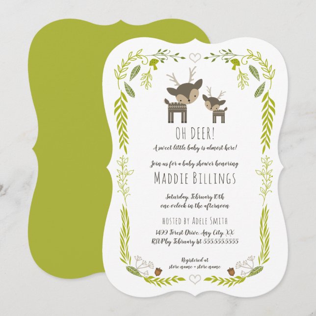 Oh Deer woodland animal neutral gender baby shower Invitation (Front/Back)