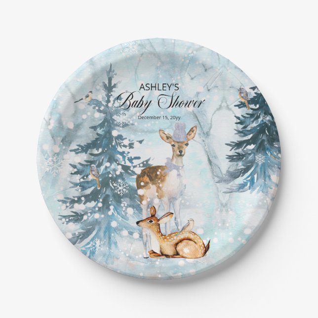Oh Deer Woodland Animals Winter Boy Baby Shower Pa Paper Plate (Front)