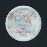 Oh Deer Woodland Animals Winter Boy Baby Shower Paper Plate<br><div class="desc">Woodland forest animals -- baby deer and birds with an evergreen tree branch among the snowfall -- Baby Shower design to pair with our "Oh Deer,  A Sweet Baby Is Near!" invitation design.</div>