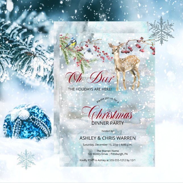 Oh Deer Woodland Animals Winter Christmas Party Invitation (Creator Uploaded)