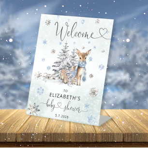 Oh Deer Woodland Animals Winter Cute Baby Shower Pedestal Sign