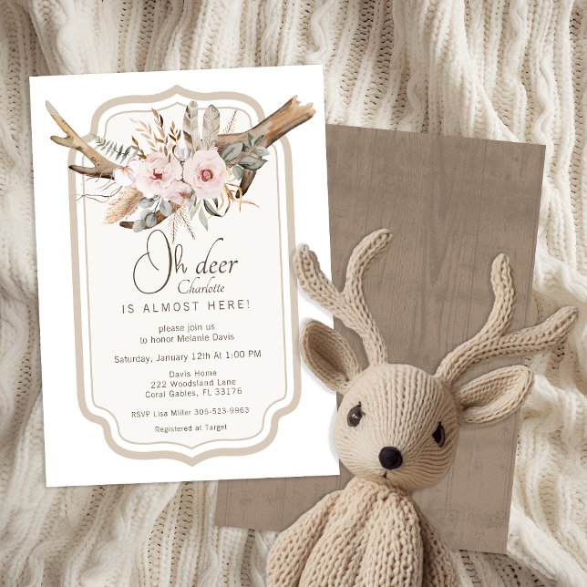 Oh Deer Woodland Baby Shower Invitation – Boho Flo (Cute Oh Deer Baby Shower Invitation)