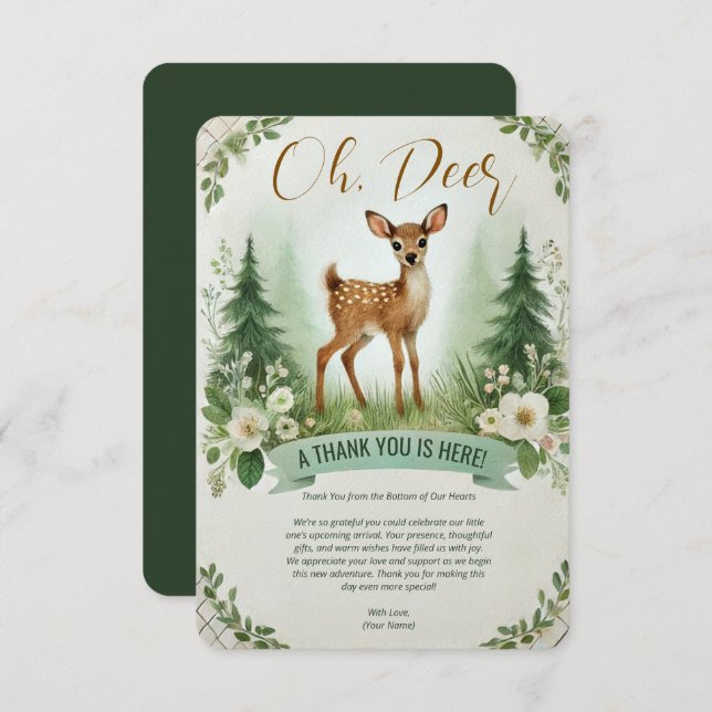 Oh, Deer! Woodland Baby Shower Party Thank You Card (Front/Back)