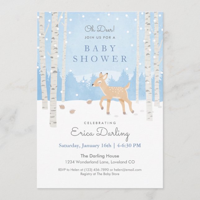 Oh Deer!  Woodland baby shower theme | soft blue Programme (Front)