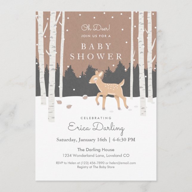 Oh Deer!  Woodland baby shower theme | soft brown Programme (Front)