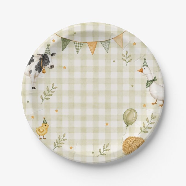 Oh Deere Farm Birthday 7" Paper Plate  (Front)