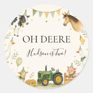 Oh Deere Farm First Birthday 3" Round Sticker