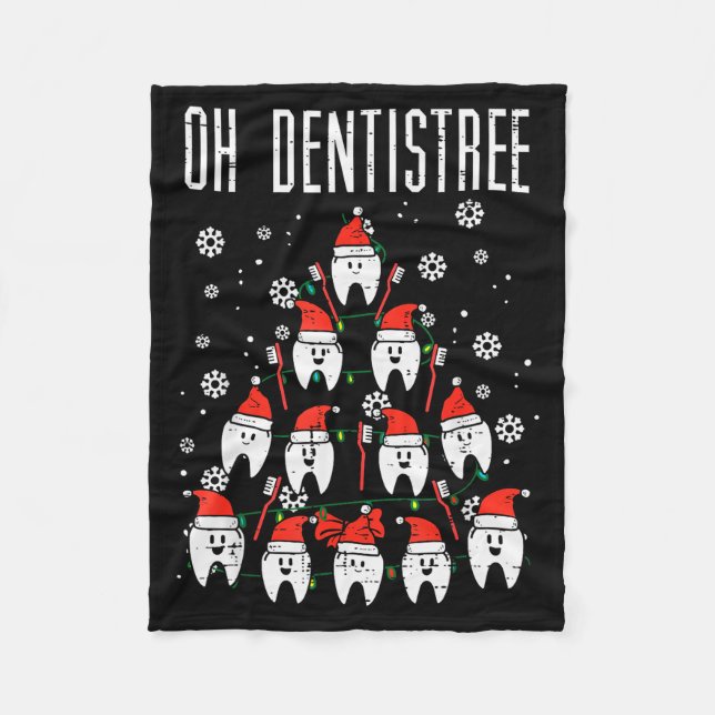 Oh Dentistree Christmas Tree Teeth Dentistry Denta Fleece Blanket (Front)