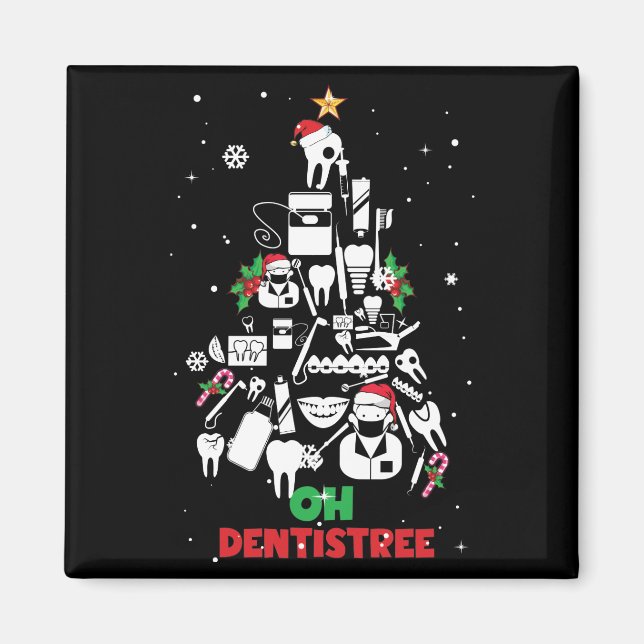Oh Dentistree Dentist Dental Teeth Christmas Tree Magnet (Front)