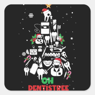 Oh Dentistree Dentist Dental Teeth Christmas Tree Square Sticker