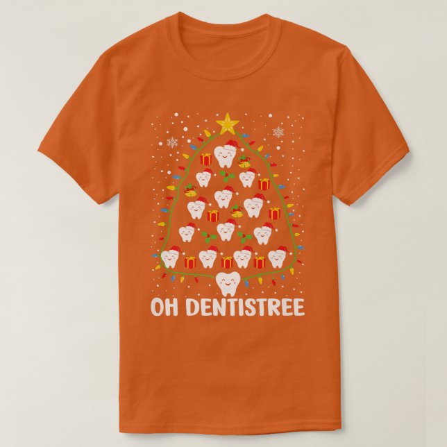 Oh Dentistree Funny Christmas Tree Lights Dentist  T-Shirt (Design Front)