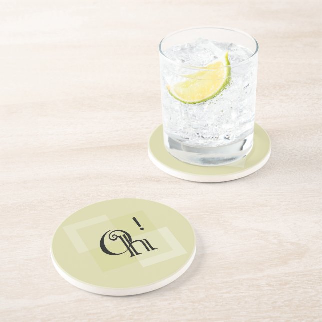 Oh! Elegant Yellow Green Modern Typography Art Coaster (Side)