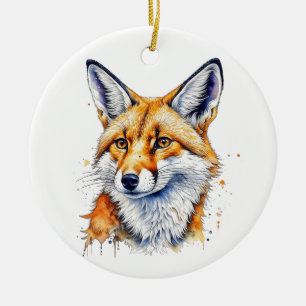 Oh, For Fox Sake! Funny Watercolor Fox Quote Ceramic Tree Decoration