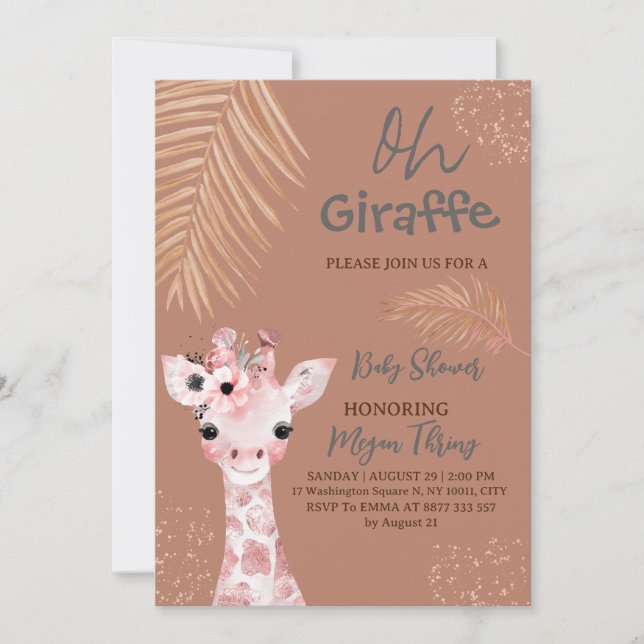 oh giraffe safari baby shower invitation (Front)