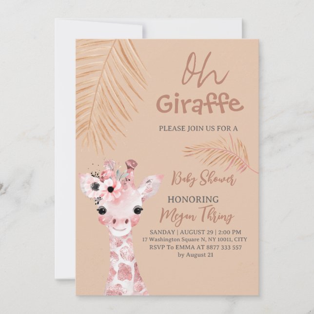 oh giraffe safari baby shower invitation (Front)
