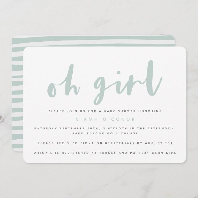 Oh girl, baby shower party invitation (Front/Back)