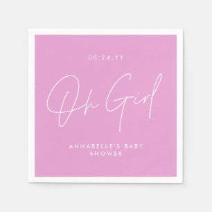 oh girl Baby shower script cerise pink elegant Napkin
