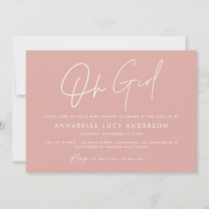 oh girl Baby shower script modern pink boho Invitation