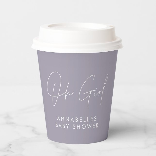 oh girl Baby shower script purple elegant  Paper Cups (Front)