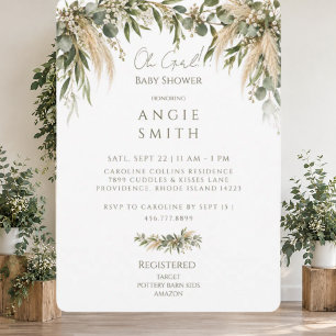 Oh Girl Boho Greenery Baby Shower Invitation