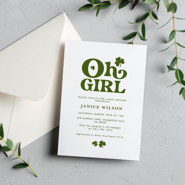 Oh Girl Charm St. Patrick's Day Baby Shower Invitation (Creator Uploaded)