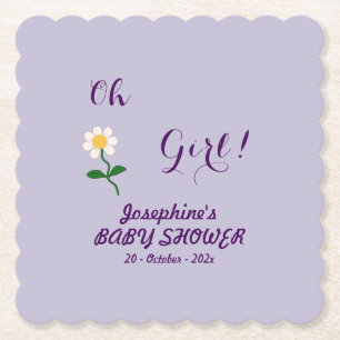 Oh Girl! Cute Daisy Baby Girl Shower Paper Coaster