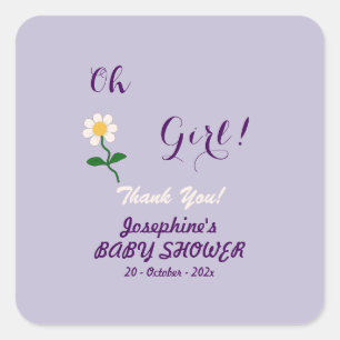 Oh Girl! Cute Daisy Baby Girl Shower Square Sticker