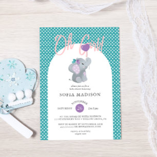 Oh Girl Cute Elephant Baby Shower Invitation