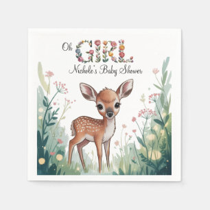 Oh Girl: Little Deer Fawn Girl Baby Shower Napkin
