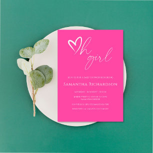 Oh girl! Minimalist Simple Pink Baby Shower Invitation