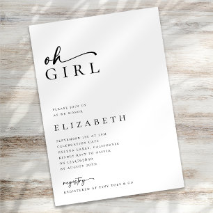 Oh Girl Modern Minimalist Script Baby Shower Invitation