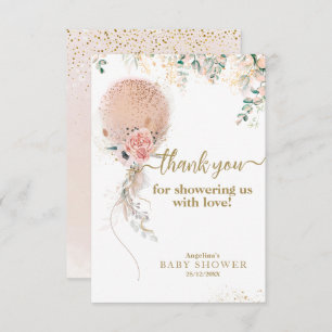 Oh Girl Pink Balloon Floral Eucalyptus Baby Shower Thank You Card