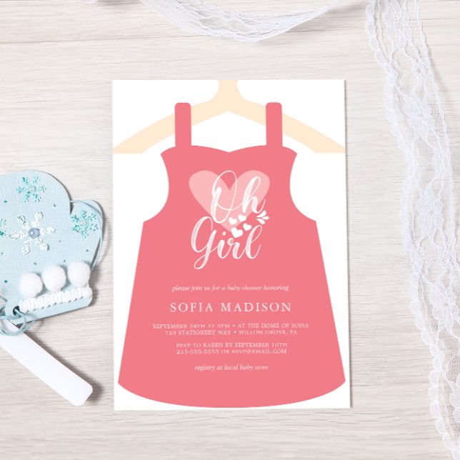 Oh Girl Pink Dress Baby Shower Invitation (Creator Uploaded)