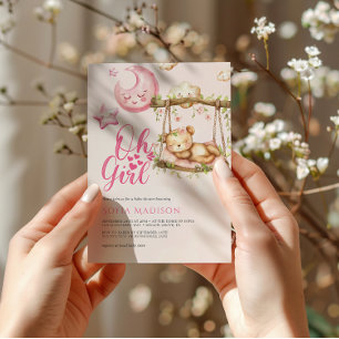 Oh Girl Pink Teddy Bear Baby Shower Invitation