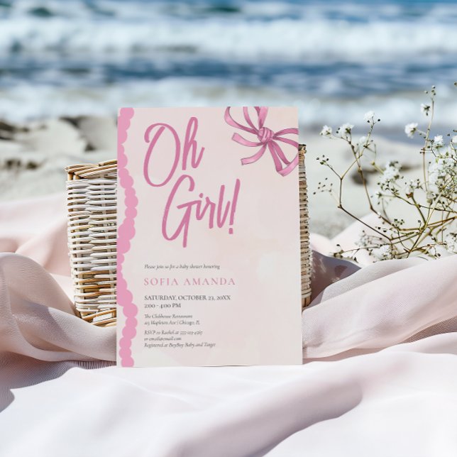Oh Girl Pink Watercolor Baby Shower Invitation (Creator Uploaded)