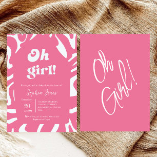 Oh Girl! Rose pink Chequered Gingham baby shower Invitation