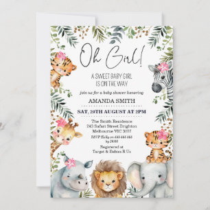 Oh Girl Safari Foliage Baby Shower Invitation