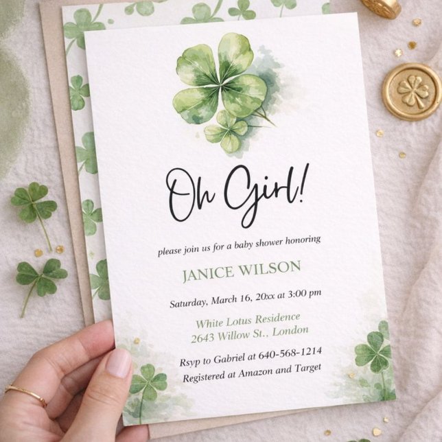 Oh Girl St. Patrick's Day Baby Shower Green  Invitation (Creator Uploaded)